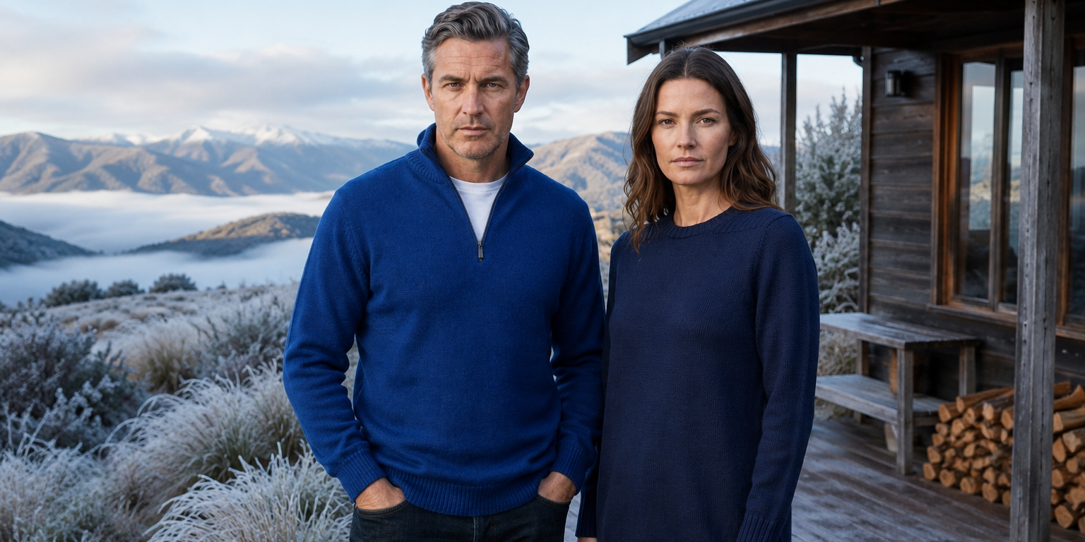 Two people wearing Wild South Clothing merino wool jerseys