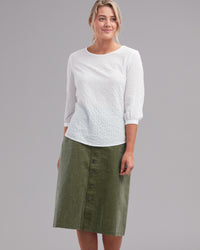 COTTON MIDI BUTTON SKIRT