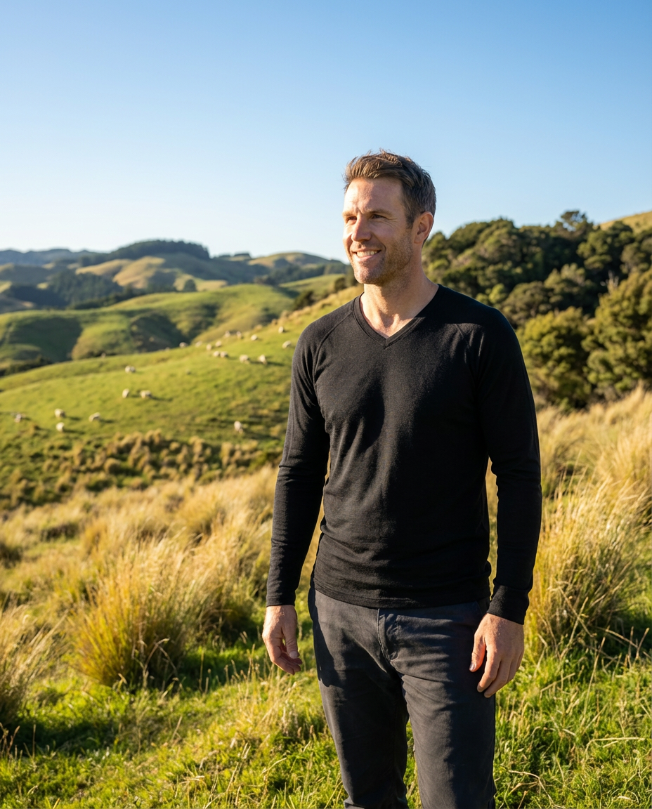 SUPERFINE MERINO LONG SLEEVE VEE MENS