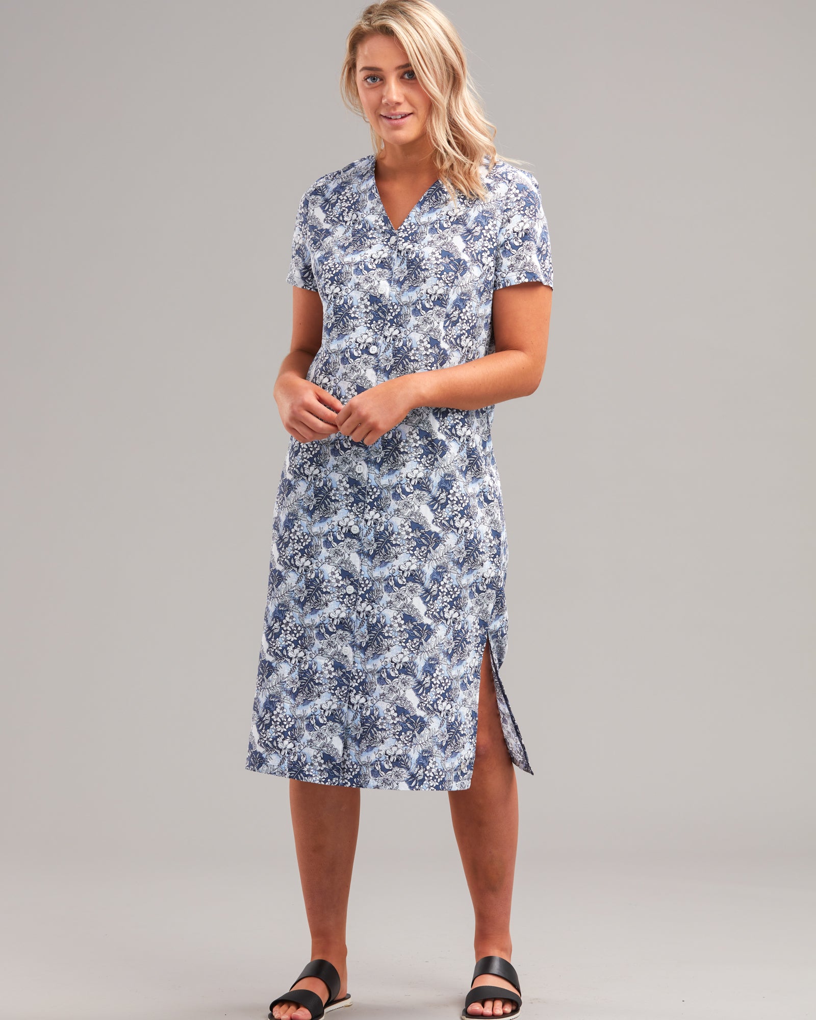 COTTON BUTTON MIDI DRESS